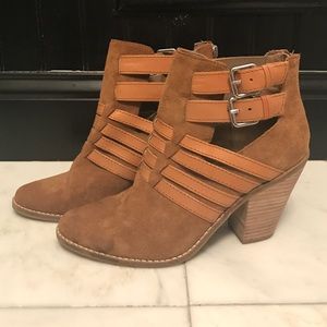 Dolce vita strapped booties, brown suede, size 8.5