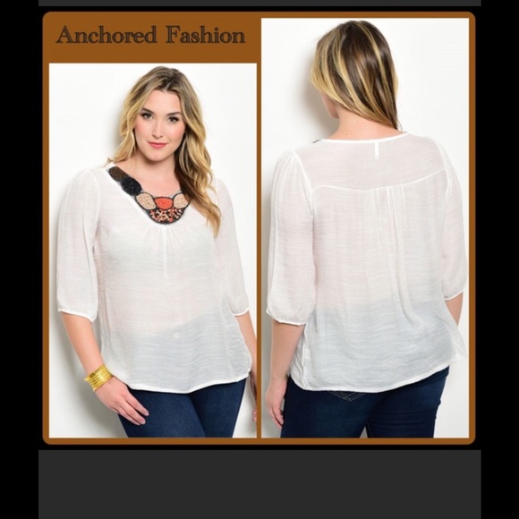 ➕White Top With Beads - Picture 2 of 4