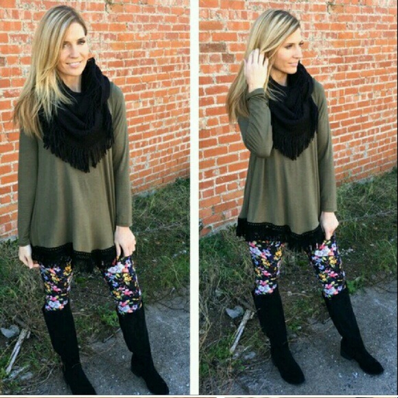 🚫SOLD OUT🛇 LAST ONE! Olive fringe tunic! - Picture 3 of 3