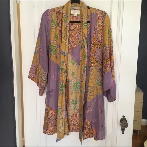 Lilka Anthropologie Silk Kimono Short Robe S/M