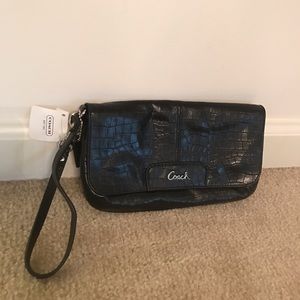 Brand new with tags black leather Coach wristlet
