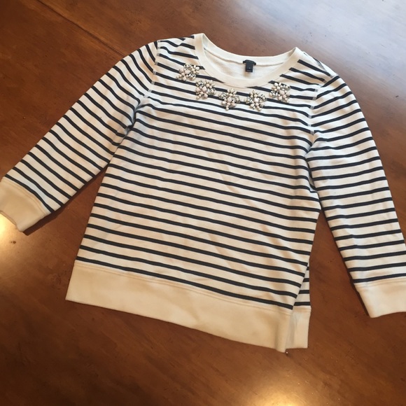 J. Crew Tops - J.CREW STRIPED JEWELED SWEATSHIRT