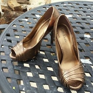 Bronze peep toe heels