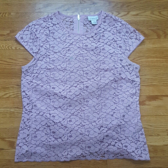 Liz Claiborne Lilac Lace Short Sleeve Top
