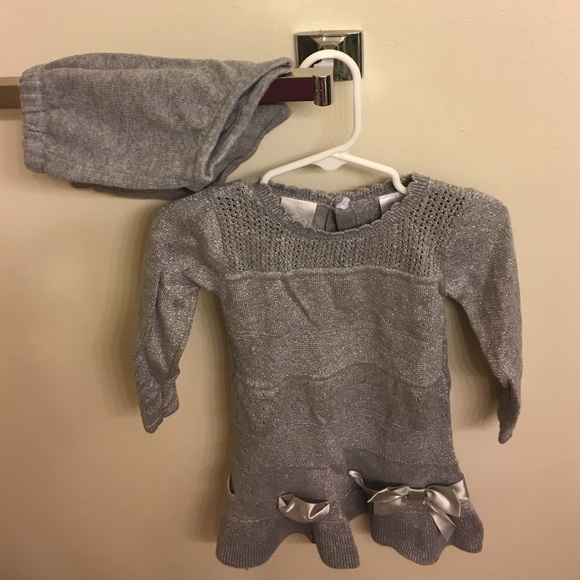 12M sweater dress w/ diaper cover & 6-9M shoes