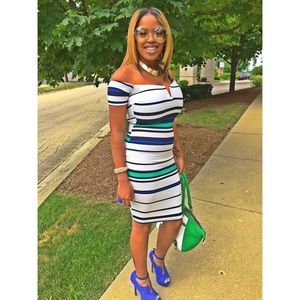 Blue, Green, and White Dress