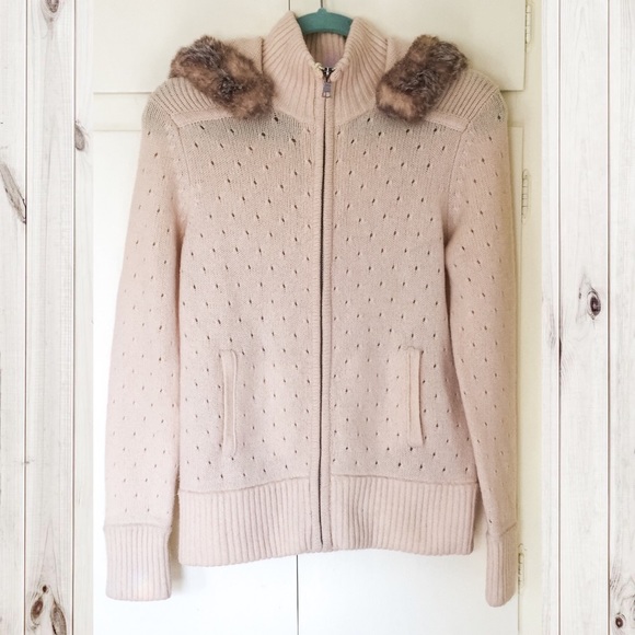 Banana Republic Cream Lambswool Zip Up Cardigan - Picture 2 of 3