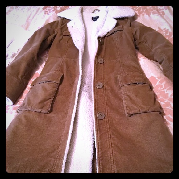 Brown corduroy sheepskin winter small coat beige