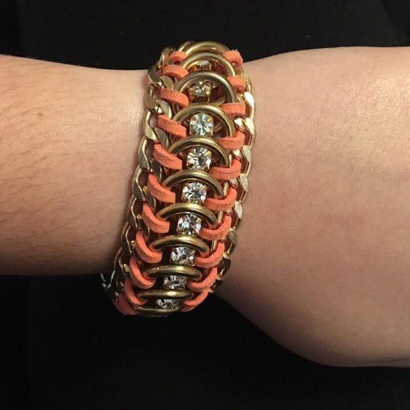 Gold, Leather, and Gems Bracelet
