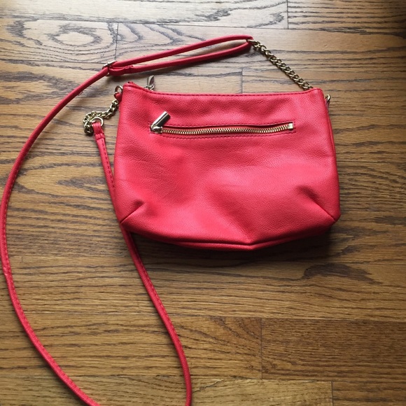 Bright reddish-coral Crossbody with gold hardware