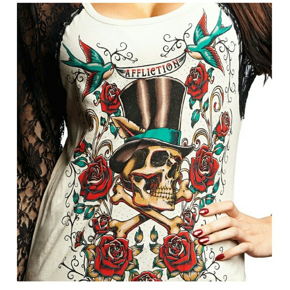 💋NWT Affliction rose skull S/M BUCKLE - Picture 2 of 3