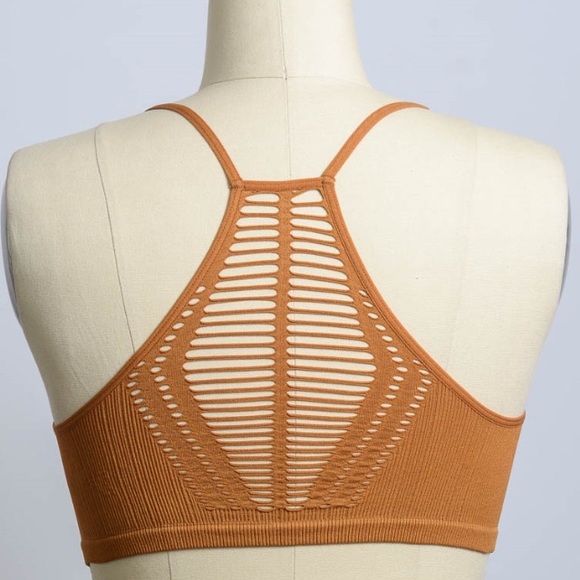 Seamless Slash Racer Back Bralette in Camel - Picture 1 of 3