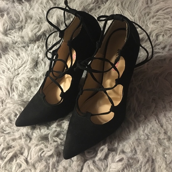 Black suede lace up heels