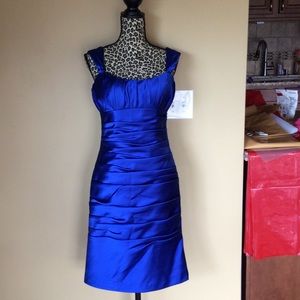 Bill Levkoff Blue Satin Formal Dress