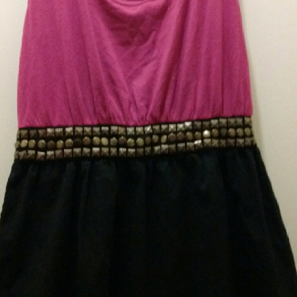 Pink and black dress with studded waistband