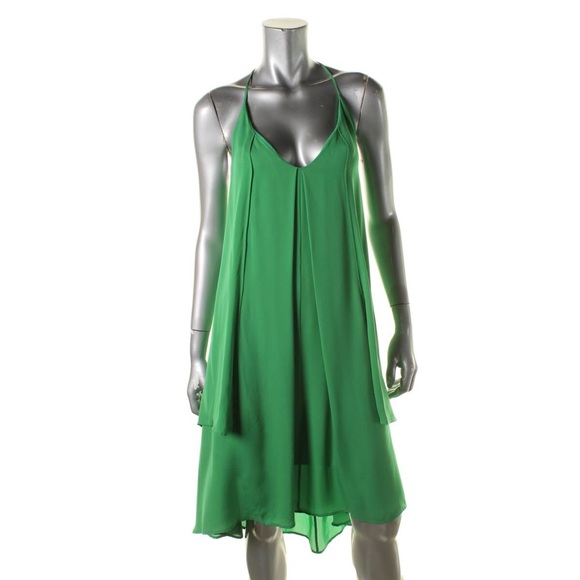 rebecca minkoff green dress Rebecca Minkoff Green Silk Hi-Low Knee-Length