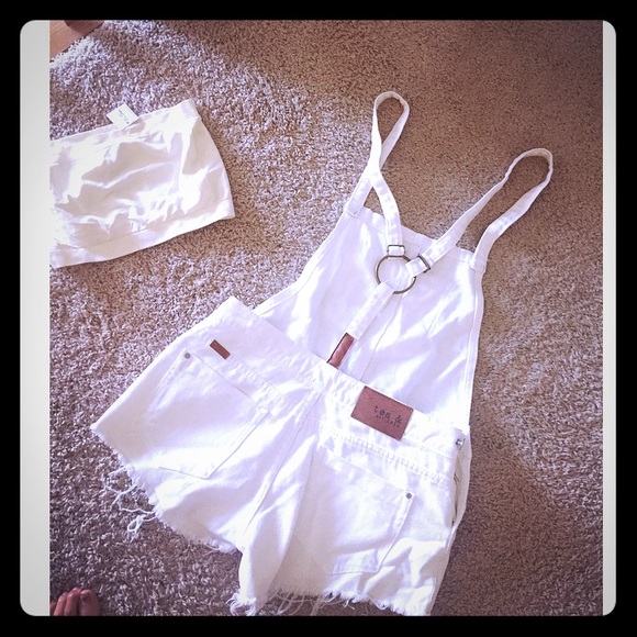 White Adjustable Overalls with Cream Bandeau