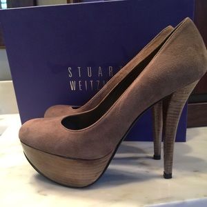 Stuart Weitzman Suede Stiletto in Mushroom Gray