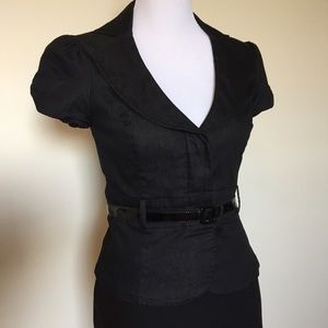 Black Short-Sleeve Belted Blazer