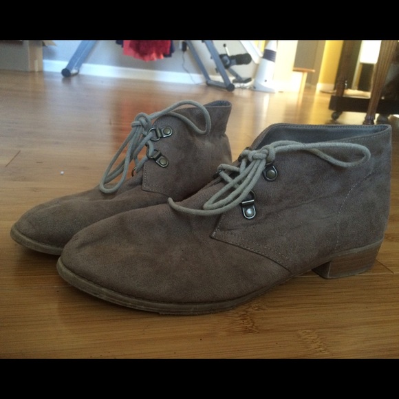Tan suede lace up booties