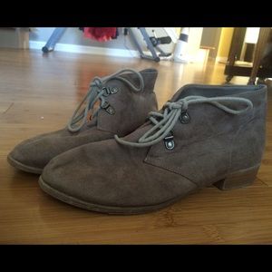 Tan suede lace up booties