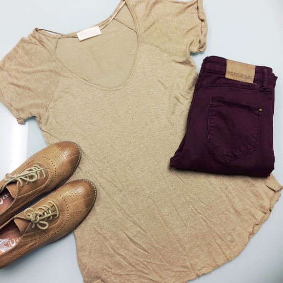 Zara Tops - Zara Tan Linen Cuffed Top