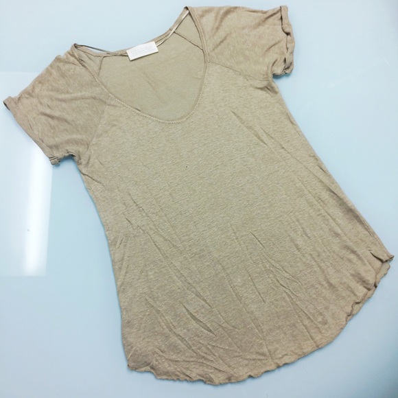 Zara Tan Linen Cuffed Top - Picture 2 of 6