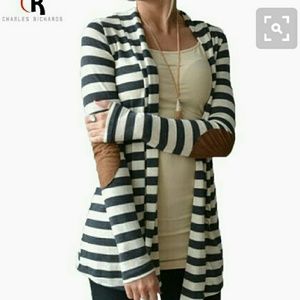 Grey and cream cardigan with elbow patches