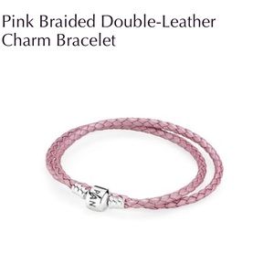 Pink braided doubled leather pandora bracelet