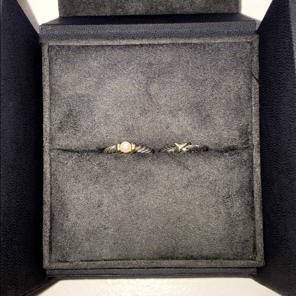 David Yurman 925 & Gold 'X' Stacking Ring - Picture 3 of 4