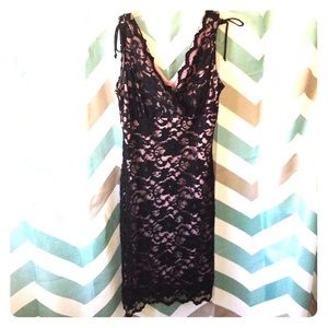 Black Lace over Pink Windsor Dress