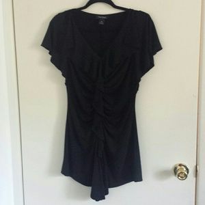 Ruffle Front Black Top