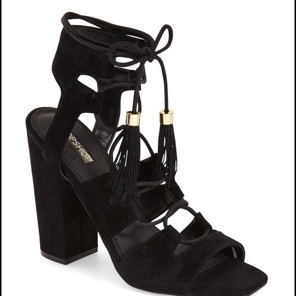Topshop Tassel Ghillie Black Suede HighHeel Sandal