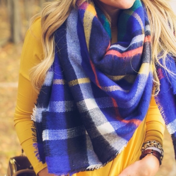 ❣️3 COLORS❣️ Pink Red Mustard Plaid Blanket Scarf - Picture 3 of 3