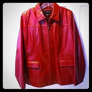 Nice Express Red Leather Coat L