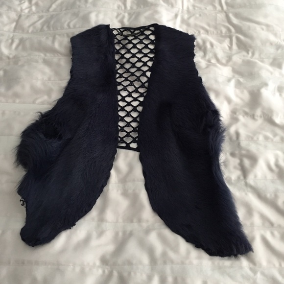 Elie Tahari Goat Fur crochet back vest