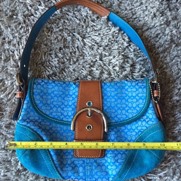 Bright blue Coach Signature bag, nice leather!