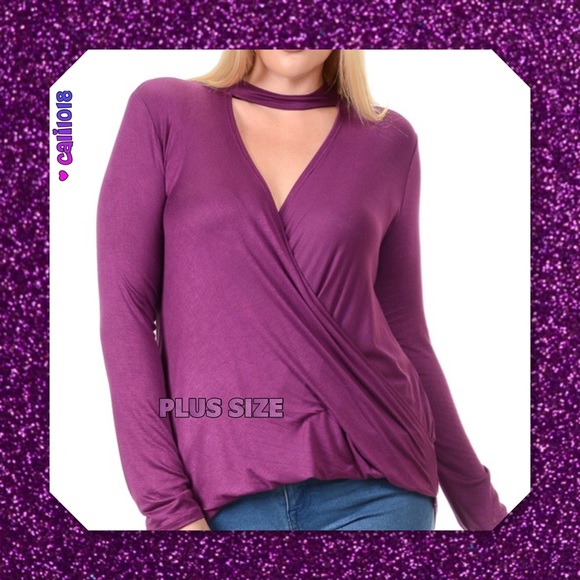 Glam Squad 2 You Tops - JUST IN🆕🅿️Eggplant Surplice Plus Sz V-Neck Top