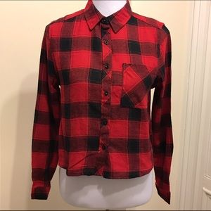 Red Black Plaid Button Down Top.