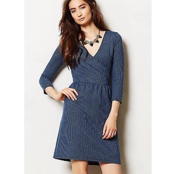 Anthropologie HD in Paris minimal blue wrap dress.