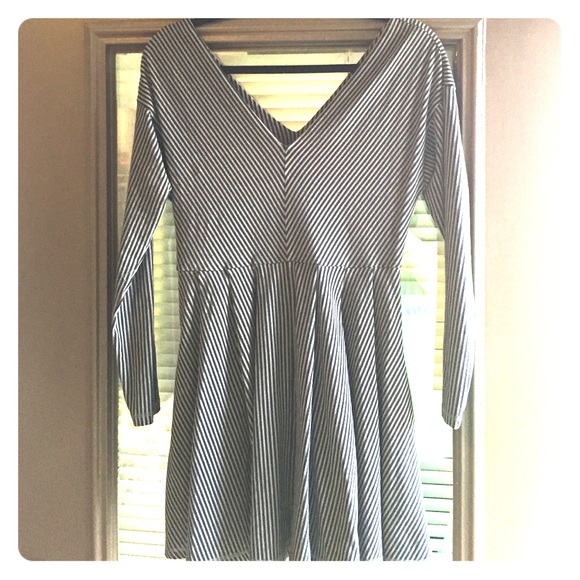 Betsey Johnson V Neck Black and Grey Striped Dress