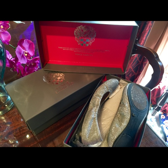 NWT VINCE ELEANOR GLITTER BALLET FLATS LEATHER - Picture 2 of 4