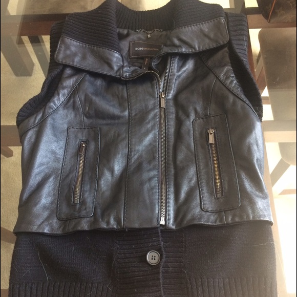 BCBGMAXAZRIA Black Leather/Wool Vest