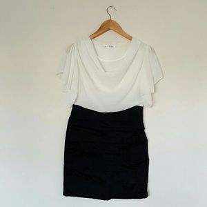 Fashion Color Block Cowl Neck Ruffle Sleeves Dress