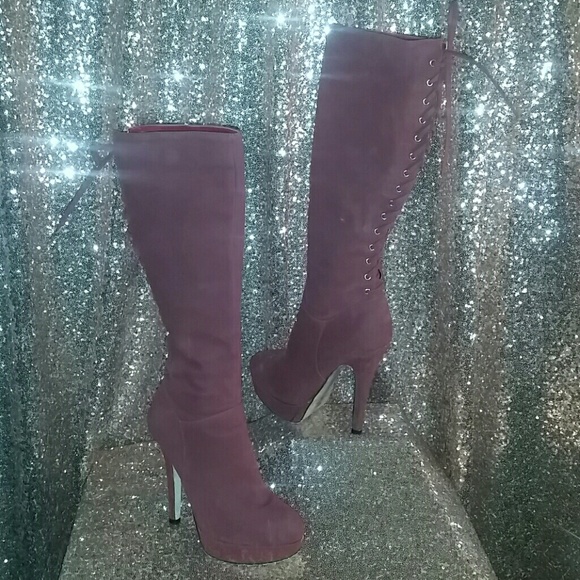 Just Fab Wine Colored Lace Up Boots