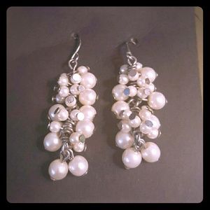 Silver and pearl dangle earrings