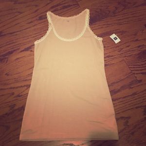 Gap striped tan and white tank with lace trim sz s