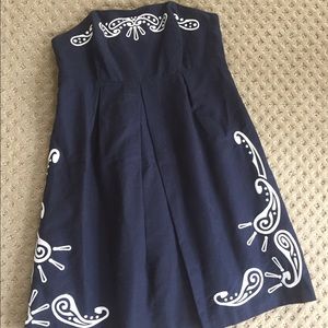 Classic Navy Strapless Dress with White Embroidery