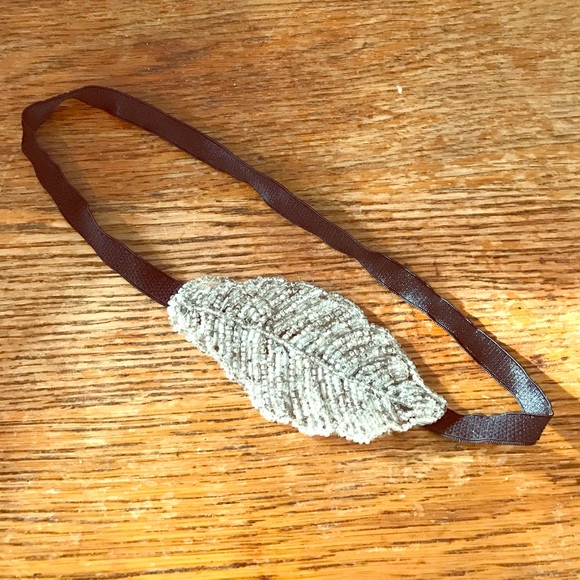 Beaded silver leaf headband