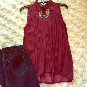 Loft Burgundy Half Button Tank Blouse